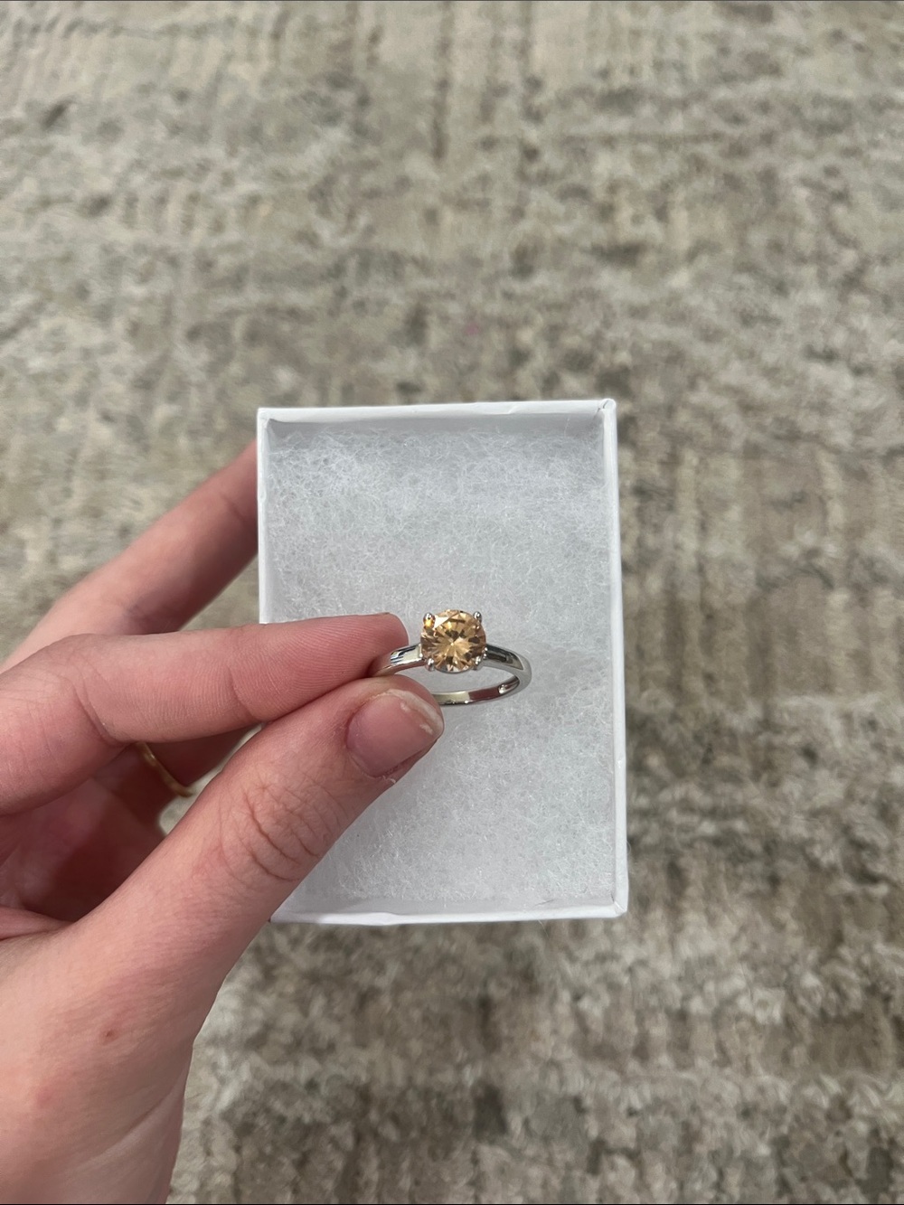 Solitaire Champagne Stone Ring in Silver